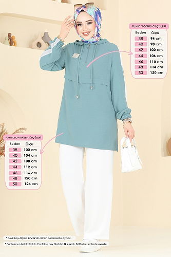 moda selvim طقم أخضر باهت وسكري 358DVL817 - Thumbnail