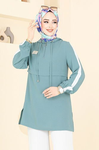 moda selvim طقم أخضر باهت وسكري 358DVL817 - Thumbnail