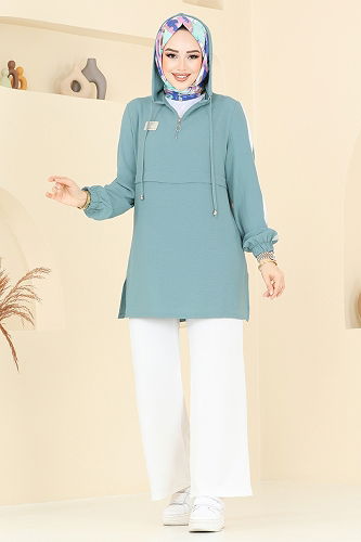 moda selvim طقم أخضر باهت وسكري 358DVL817 - Thumbnail