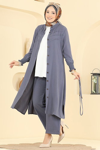 moda selvim طقم رمادي غامق 358ORG1169 - Thumbnail