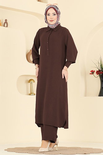 moda selvim طقم بني 3606ZNN863 - Thumbnail