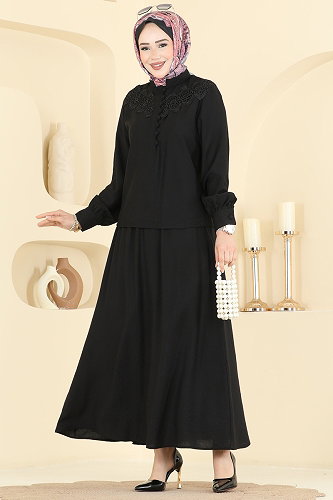 moda selvim طقم أسود 364ASN888 - Thumbnail