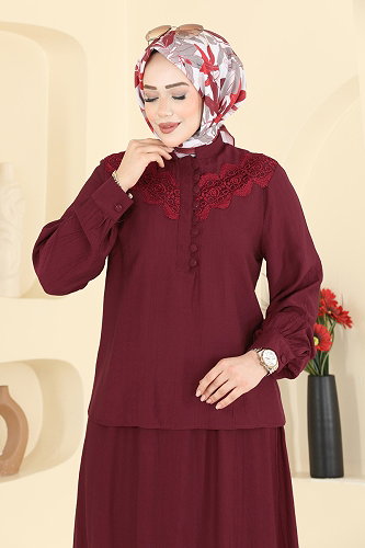 moda selvim طقم خمري 364ASN888 - Thumbnail