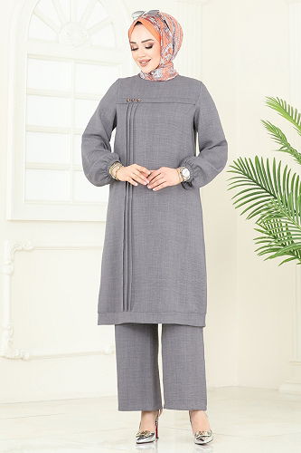 moda selvim طقم رمادي غامق 366DVL817 - Thumbnail