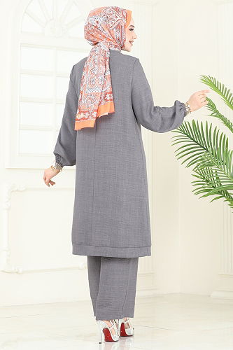 moda selvim طقم رمادي غامق 366DVL817 - Thumbnail