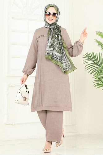 moda selvim طقم بيج غامق 366DVL817 - Thumbnail