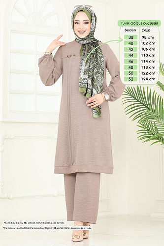 moda selvim طقم بيج غامق 366DVL817 - Thumbnail