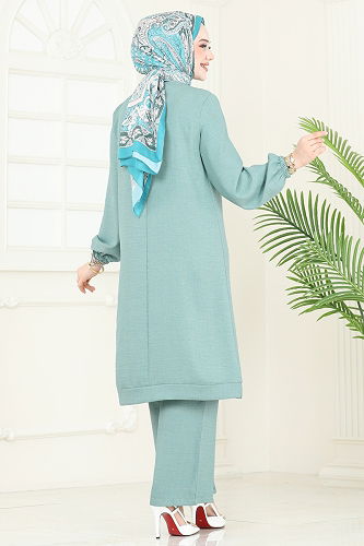 moda selvim طقم أخضر باهت 366DVL817 - Thumbnail