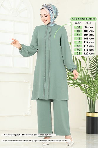 moda selvim طقم أخضر باهت 367DVL817 - Thumbnail