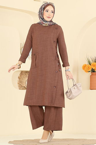 moda selvim طقم عسلي غامق 367MP806 - Thumbnail