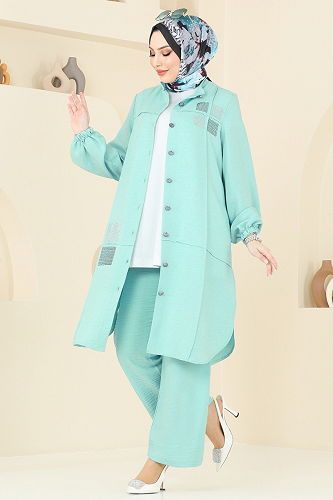 moda selvim طقم أخضر 369DVL817 - Thumbnail