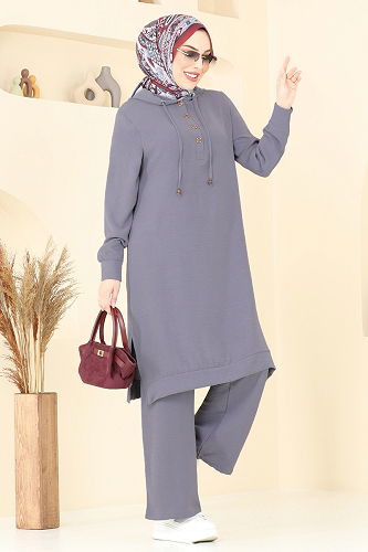 moda selvim طقم رمادي غامق 370DVL817 - Thumbnail