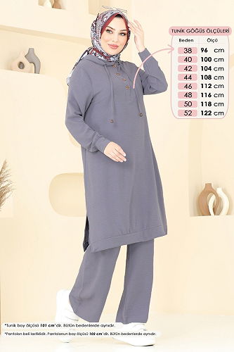 moda selvim طقم رمادي غامق 370DVL817 - Thumbnail