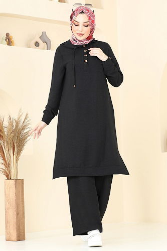 moda selvim طقم أسود 370DVL817 - Thumbnail