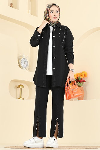 moda selvim Combined 370ORG1169 Black Jeans - Thumbnail