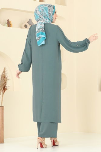 moda selvim طقم أخضر باهت غامق 371DVL817 - Thumbnail
