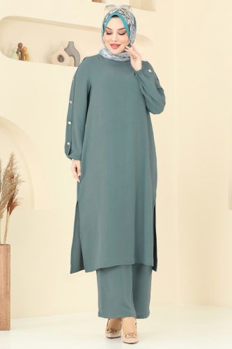 moda selvim طقم أخضر باهت غامق 371DVL817 - Thumbnail