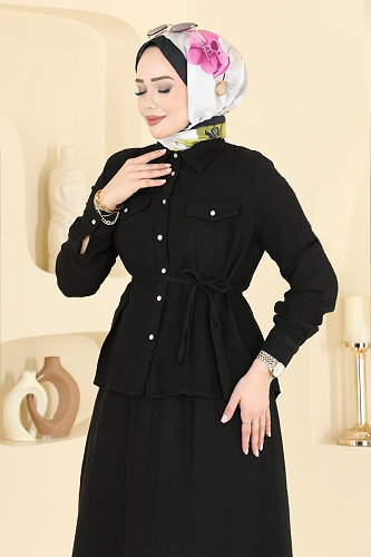 moda selvim طقم أسود 373ASN888 - Thumbnail