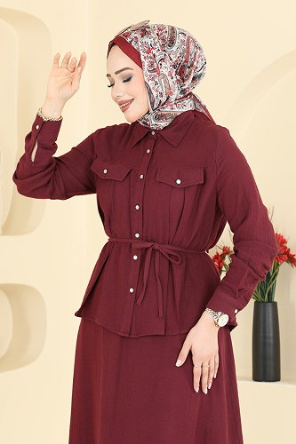 moda selvim طقم خمري 373ASN888 - Thumbnail