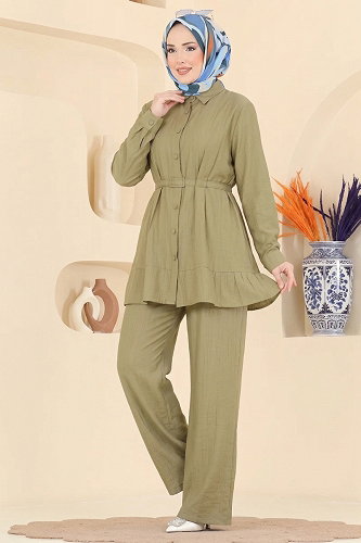 moda selvim طقم أخضر عشبي 374ASN888 - Thumbnail