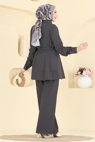 moda selvim طقم رمادي غامق 374ASN888 - Thumbnail