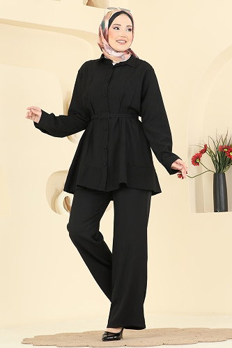 moda selvim طقم أسود 374ASN888 - Thumbnail