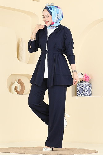 moda selvim طقم كحلي 374ASN888 - Thumbnail
