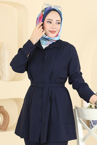 moda selvim طقم كحلي 374ASN888 - Thumbnail