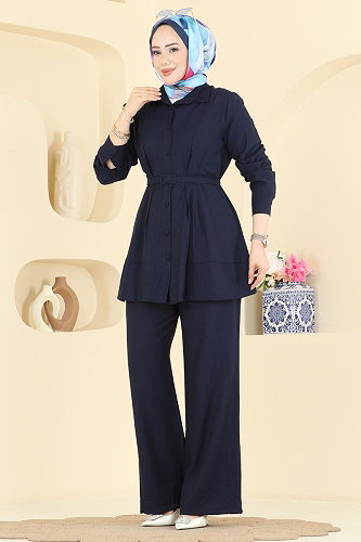 moda selvim طقم كحلي 374ASN888 - Thumbnail