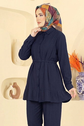 moda selvim طقم كحلي 374ASN888 - Thumbnail