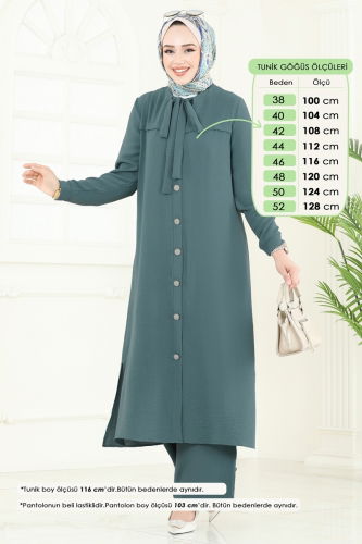 moda selvim طقم أخضر باهت 374DVL817 - Thumbnail