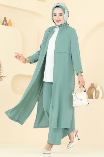 moda selvim طقم أخضر باهت 379DVL817 - Thumbnail