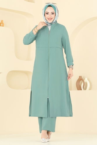 moda selvim طقم أخضر باهت 379DVL817 - Thumbnail