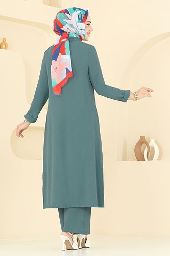 moda selvim طقم أخضر باهت 379DVL817 - Thumbnail