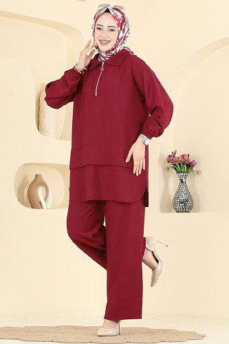 moda selvim طقم خمري 3800HBS856 - Thumbnail
