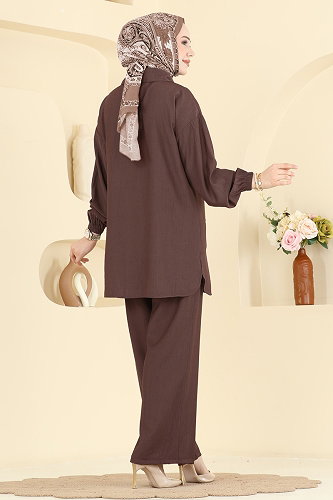 moda selvim طقم بني غامق 3800HBS856 - Thumbnail