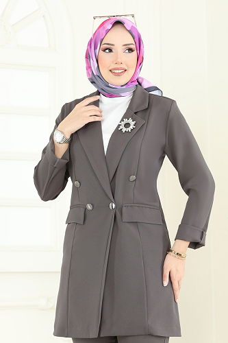 moda selvim طقم رمادي غامق 380MP806 - Thumbnail