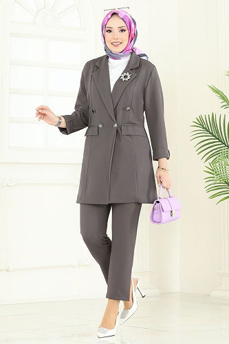 moda selvim طقم رمادي غامق 380MP806 - Thumbnail