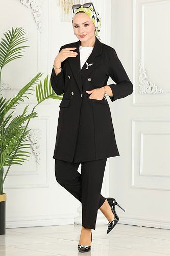 moda selvim طقم أسود 380MP806 - Thumbnail