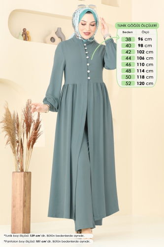 moda selvim طقم أخضر باهت غامق 383DVL817 - Thumbnail