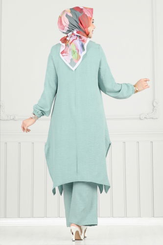 moda selvim طقم أخضر باهت 385DVL817 - Thumbnail