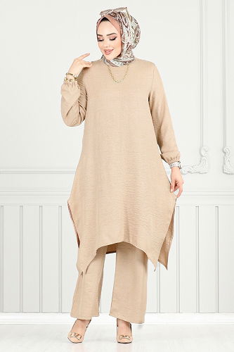 moda selvim طقم بيج غامق 386DVL897-M - Thumbnail