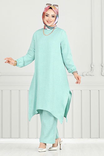 moda selvim طقم أخضر باهت 386DVL897-M - Thumbnail