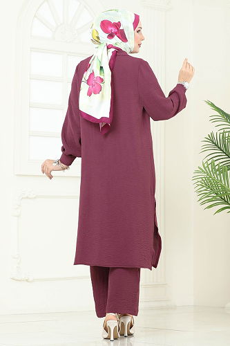 moda selvim طقم ليلكي غامق 388DVL817 - Thumbnail