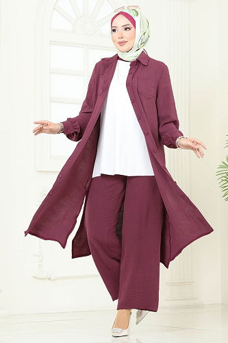 moda selvim طقم ليلكي غامق 388DVL817 - Thumbnail