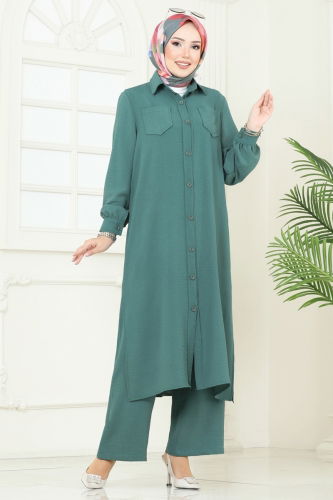 moda selvim طقم أخضر باهت 388DVL817 - Thumbnail