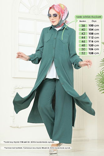 moda selvim طقم أخضر باهت 388DVL817 - Thumbnail