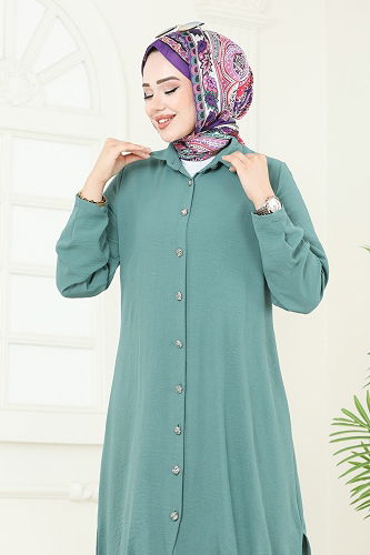 moda selvim طقم أخضر باهت 389DVL817 - Thumbnail