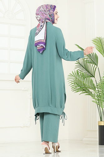 moda selvim طقم أخضر باهت 389DVL817 - Thumbnail