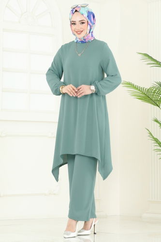 moda selvim طقم أخضر باهت 392DVL817 - Thumbnail